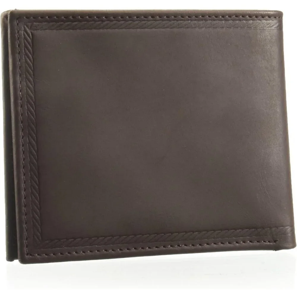 Men's Brown Bifold Leather Wallet RFID Blocking ID Window Card Slots